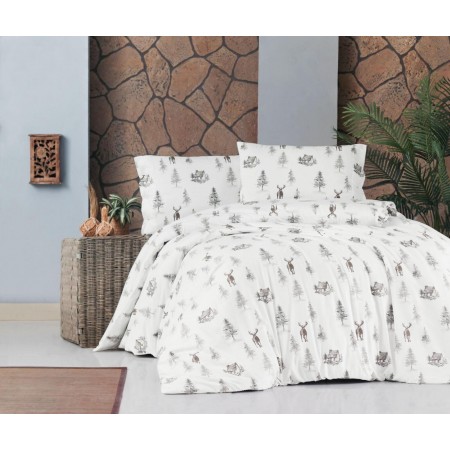 Байковое полуторное постельное белье Cotton Collection Deer