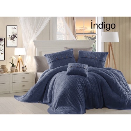 Постельное белье First choice Nirvana двуспальное евро с вязанным покрывалом Indigo