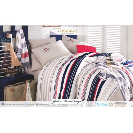 Комплект постельного белья Istanbul Yacht&Marine евро в наборе с двумя полотенцами пештемаль Gorek