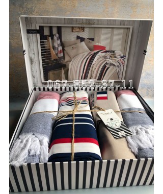 Комплект постельного белья Istanbul Yacht&Marine евро в наборе с двумя полотенцами пештемаль Gorek