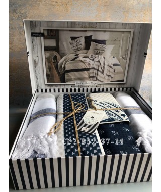 Комплект постельного белья Istanbul Yacht&Marine евро в наборе с двумя полотенцами пештемаль Marsilya
