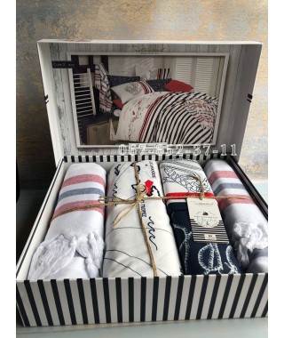 Комплект постельного белья Istanbul Yacht&Marine евро в наборе с двумя полотенцами пештемаль Cote Dagur