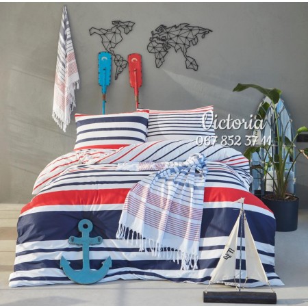 Комплект постельного белья Istanbul Yacht&Marine евро в наборе с двумя полотенцами пештемаль Seaport Kirmizi