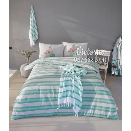Комплект постельного белья Istanbul Yacht&Marine евро в наборе с двумя полотенцами пештемаль Tropicana Mint