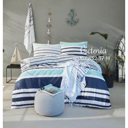Комплект постельного белья Istanbul Yacht&Marine евро в наборе с двумя полотенцами пештемаль Seaport Mint