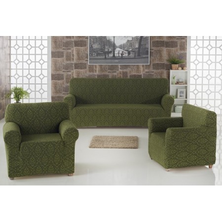 Набор чехлов на трёхместный диван и 2 кресла Karna MILANO (оливковый)