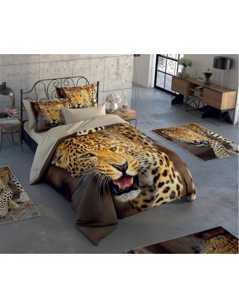 Постельное белье + набор ковриков Le Jardin 3D Cheetah