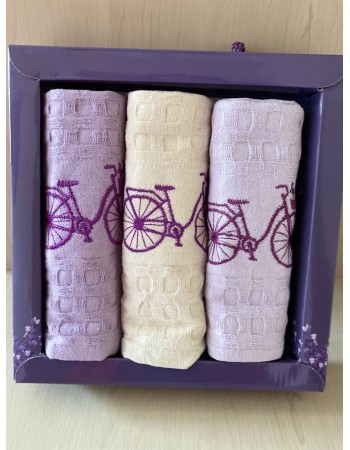 Набор вафельных полотенец Mercan Lavender Bicycle 45*65 3 шт