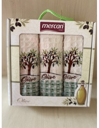 Набор вафельных полотенец Mercan Olive Waffle 50*70 3 шт