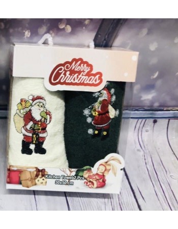 Подарочный набор из двух кухонных полотенец Merry Christmas White Santa/Green Santa
