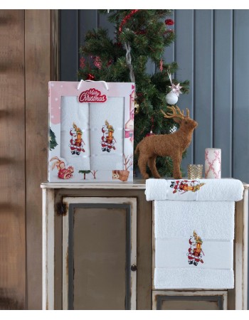 Подарочный набор из двух полотенец Лицевое + Банное Merry Christmas White Santa gifts