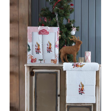 Подарочный набор из двух полотенец Лицевое + Банное Merry Christmas White Santa gifts