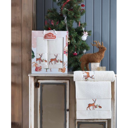 Подарочный набор из двух полотенец Лицевое + Банное Merry Christmas White Deer