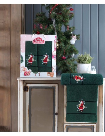 Подарочный набор из двух полотенец Лицевое + Банное Merry Christmas Green Santa 
