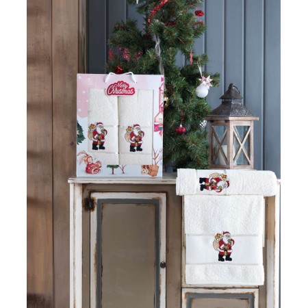 Подарочный набор из двух полотенец Лицевое + Банное Merry Christmas White Santa 