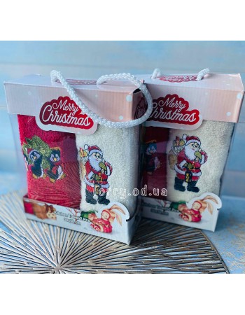 Подарочный набор из двух кухонных полотенец Merry Christmas Red Penguin/White Santa