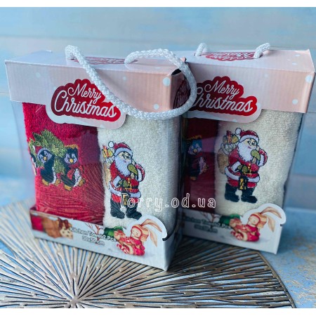 Подарочный набор из двух кухонных полотенец Merry Christmas Red Penguin/White Santa