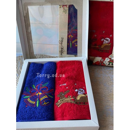 Подарочный набор из двух кухонных полотенец Merry Christmas Navy/Red