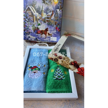 Подарочный набор из двух кухонных полотенец Merry Christmas Blue/Green