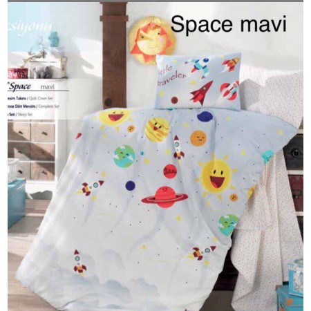 Детское постельное бельё в кроватку 100*150, Space mavi