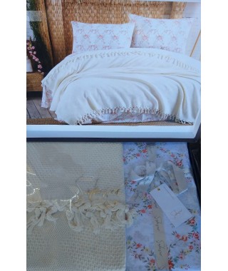 Летний набор постельного белья с бахромой Saheser Beyaz kar